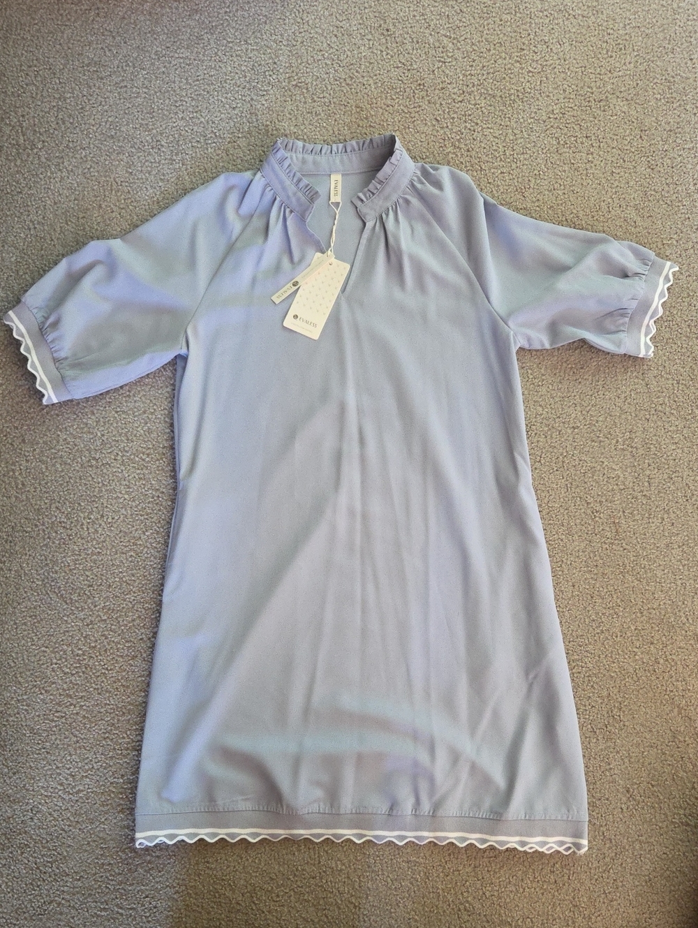 Lavender Short Sleeve Chemise with Ruffle Neckline